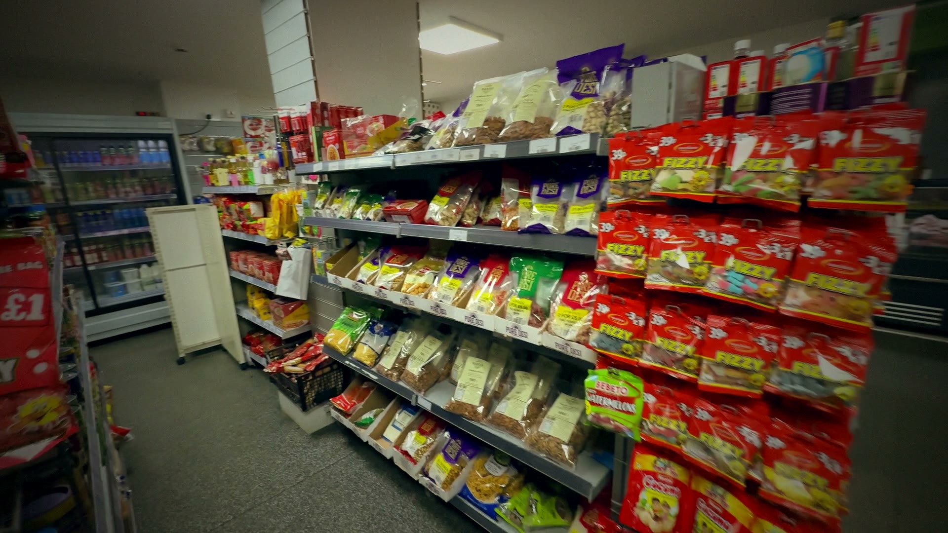Inside Allerton Halal Supermarket, shelves stocked with groceries
